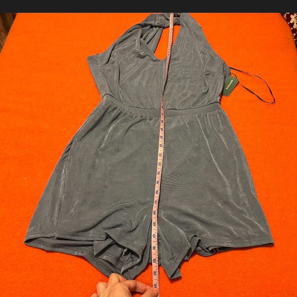 Shiny slate blue crisscross back knit romper NWT - Picture 6 of 11